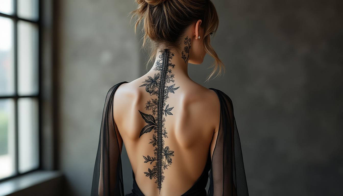 découvrez des idées uniques de tatouages pour colonne vertébrale féminine, des créations audacieuses et élégantes que l'on n'ose pas toujours dévoiler.
