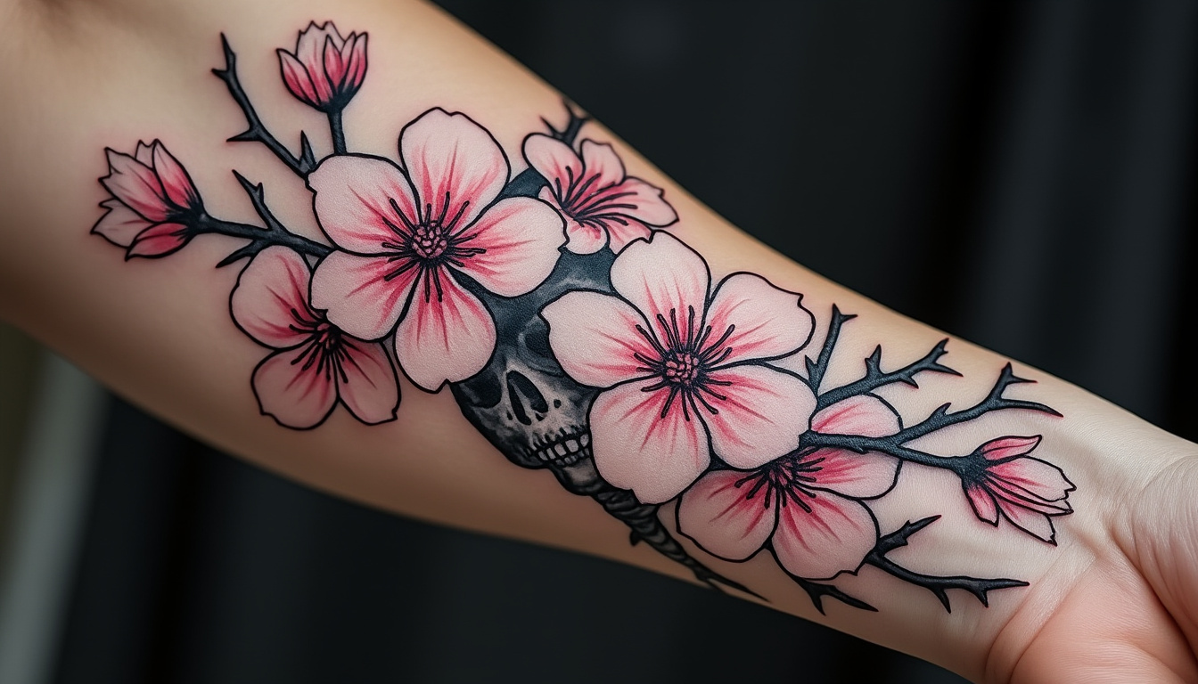 découvrez le tatouage de fleur de cerisier, un motif poétique à l'apparence délicate qui révèle pourtant une signification profondément sombre et mystérieuse.