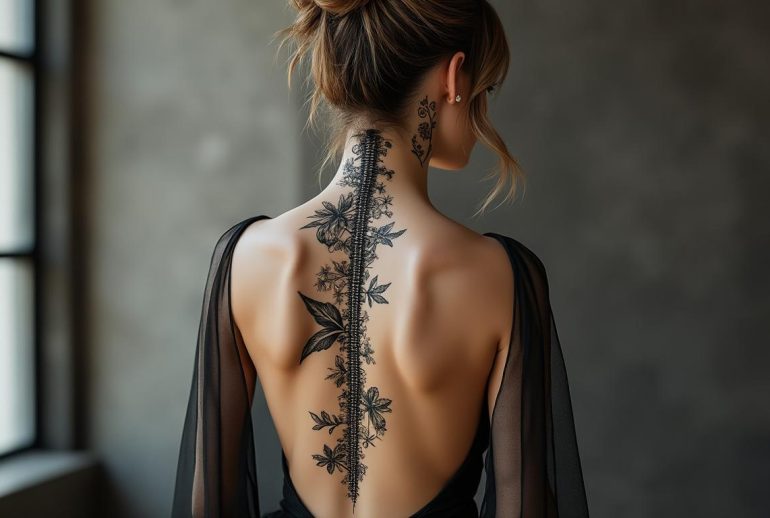 découvrez des idées uniques de tatouages pour colonne vertébrale féminine, des créations audacieuses et élégantes que l'on n'ose pas toujours dévoiler.